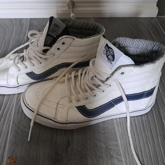 Vans OFF THE WALL supple leather HI TOP white skateboard shoes sneakers UNISEX - Picture 8 of 13